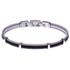 Bracelet acier - 2 cable acier - cuir tressé noir italien - 19,5+1,5cm