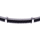 Bracelet acier - 2 cable acier - cuir tressé noir italien - 19,5+1,5cm