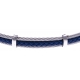 Bracelet acier - 2 cable acier - cuir tressé bleu italien - 19,5+1,5cm
