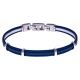 Bracelet acier - 2 cable acier bleu - cuir tressé bleu italien - 19,5+1,5cm