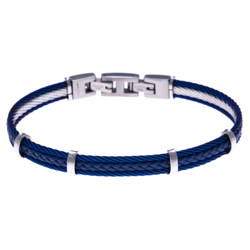 Bracelet homme Apollon, acier et cuir italien marron Longueur 21,5 cm 3  rangs de cuirs, tressé, liss