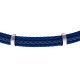 Bracelet acier - 2 cable acier bleu - cuir tressé bleu italien - 19,5+1,5cm