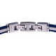Bracelet acier - 2 cable acier bleu - cuir tressé bleu italien - 19,5+1,5cm