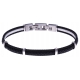 Bracelet acier - 2 cable acier noir - cuir tressé noir italien - 19,5+1,5cm