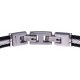 Bracelet acier - 2 cable acier noir - cuir tressé noir italien - 19,5+1,5cm