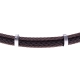 Bracelet acier - 2 cable acier marron - cuir tressé marron italien - 19,5+1,5cm