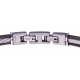 Bracelet acier - 2 cable acier marron - cuir tressé marron italien - 19,5+1,5cm