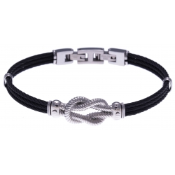 Bracelet acier - 3 câbles acier noir - nœud marin acier - vis or jaune 18KT 0,03g  - 19,5 + 1,5cm