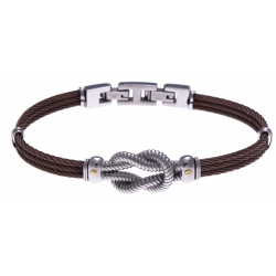 Bracelet acier - 3 câbles acier marron - nœud marin acier - vis or jaune 18KT 0,03g  - 19,5 + 1,5cm