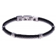 Bracelet acier - 1 cable acier - cuir tressé noir italien - vis en or jaune 18KT 0,03gr - 19,5+1,5cm