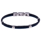 Bracelet acier - 1 cable acier bleu - cuir tressé bleu italien - vis en or jaune 18KT 0,03gr - 19,5+1,5cm