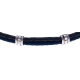 Bracelet acier - 1 cable acier bleu - cuir tressé bleu italien - vis en or jaune 18KT 0,03gr - 19,5+1,5cm