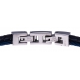 Bracelet acier - 1 cable acier bleu - cuir tressé bleu italien - vis en or jaune 18KT 0,03gr - 19,5+1,5cm