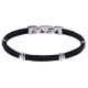 Bracelet acier - 1 cable acier noir - cuir tressé noir italien - vis en or jaune 18KT 0,03gr - 19,5+1,5cm