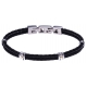 Bracelet acier - 1 cable acier noir - cuir tressé noir italien - vis en or jaune 18KT 0,03gr - 19,5+1,5cm