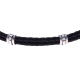 Bracelet acier - 1 cable acier noir - cuir tressé noir italien - vis en or jaune 18KT 0,03gr - 19,5+1,5cm