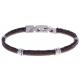 Bracelet acier - 1 cable acier marron - cuir tressé marron italien - vis en or jaune 18KT 0,03gr - 19,5+1,5cm