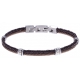 Bracelet acier - 1 cable acier marron - cuir tressé marron italien - vis en or jaune 18KT 0,03gr - 19,5+1,5cm