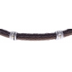 Bracelet acier - 1 cable acier marron - cuir tressé marron italien - vis en or jaune 18KT 0,03gr - 19,5+1,5cm