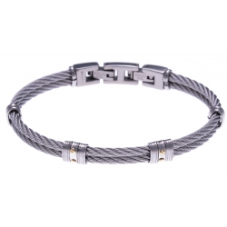 Bracelet acier - 2 câbles acier - 4 vis or jaune 18KT 0,06g  - 19,5 + 1,5cm