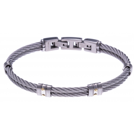 Bracelet acier - 2 câbles acier - 4 vis or jaune 18KT 0,06g  - 19,5 + 1,5cm