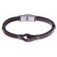 Bracelet acier - cuir marron italien  - composants acier effet veilli - 21,5cm