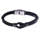 Bracelet acier - cuir noir italien  - composants acier effet veilli - 21,5cm