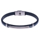 Bracelet acier - cuir bleu italien - plaque acier - vis - 21,5cm