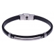 Bracelet acier - cuir noir italien - plaque acier - vis - 21,5cm
