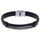 Bracelet acier - cuir noir italien  - plaque effet veilli - 21,5cm