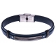 Bracelet acier - cuir bleu italien - plaque effet veilli - 21,5cm