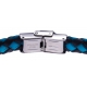 Bracelet acier - cuir tressé bleu et noir italien - composants acier - caoutchou
