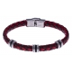 Bracelet acier - cuir tressé rouge et noir italien - composants acier - caoutcho