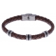 Bracelet acier - cuir tressé marron italien - composants acier - caoutchouc noir