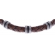 Bracelet acier - cuir tressé marron italien - composants acier - caoutchouc noir