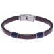 Bracelet acier - cuir marron italien - cordon bleu - 21,5cm