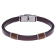 Bracelet acier - cuir marron italien - cordon marron - 21,5cm