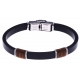 Bracelet acier - cuir noir italien - cordon marron - 21,5cm