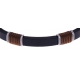 Bracelet acier - cuir noir italien - cordon marron - 21,5cm