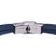 Bracelet acier - cuir bleu italien - 4 rangs - plaque - 4 vis - 21,5cm