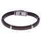 Bracelet acier - cuir marron italien - cable - composants acier - 21,5cm