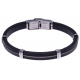 Bracelet acier - cuir noir italien - cable - composants acier - 21,5cm