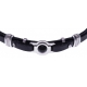 Bracelet acier - cuir noir italien - cabochon en onyx - composants acier - 21,5c
