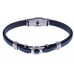 Bracelet acier - cuir bleu italien - cabochon en lapis - composants acier - 21,5