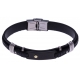 Bracelet acier 2 tons - cuir noir italien - 3 rangs -  plaque PVD noir - vis en