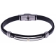 Bracelet acier - cuir noir italien - vis en or jaune 18KT 0,02gr - 21,5cm