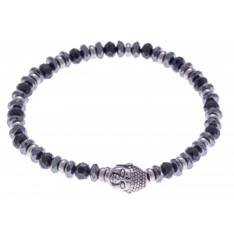 Bracelet acier pour homme - bouddha -hématite - onyx - 21 cm