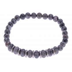 Bracelet acier pour homme - élastique - jaspe gris - 21 cm