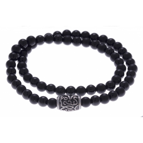 Bracelet acier pour homme - élastique - 2 tours - onyx - 41 cm