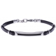 Bracelet acier - cuir noir italien - cable noir - 19+4cm